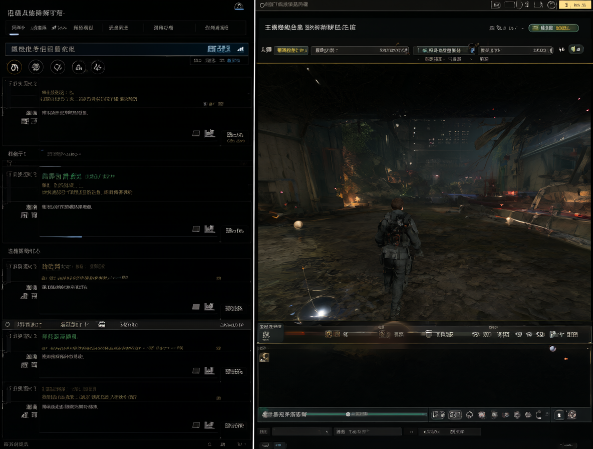 Vista dividida de la herramienta nvtop en una ventana de terminal y del overlay MangoHud superpuesto en un juego.