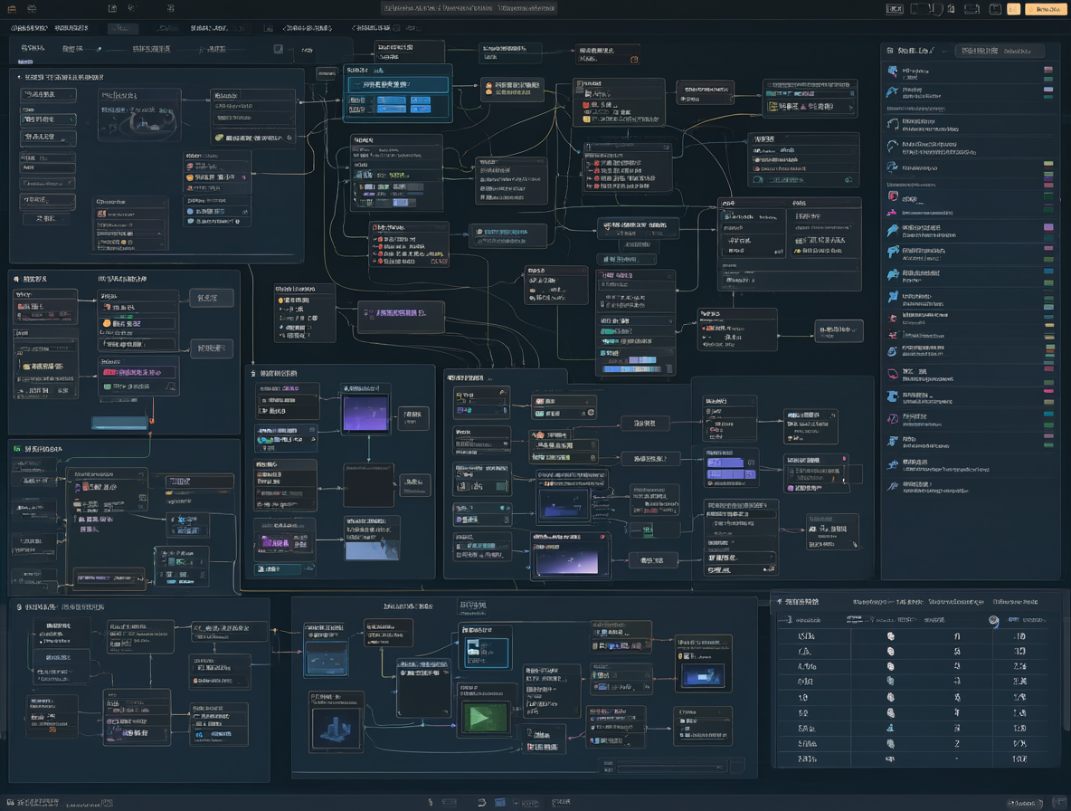Detailed illustration of a workflow editor interface with nodes and groups.