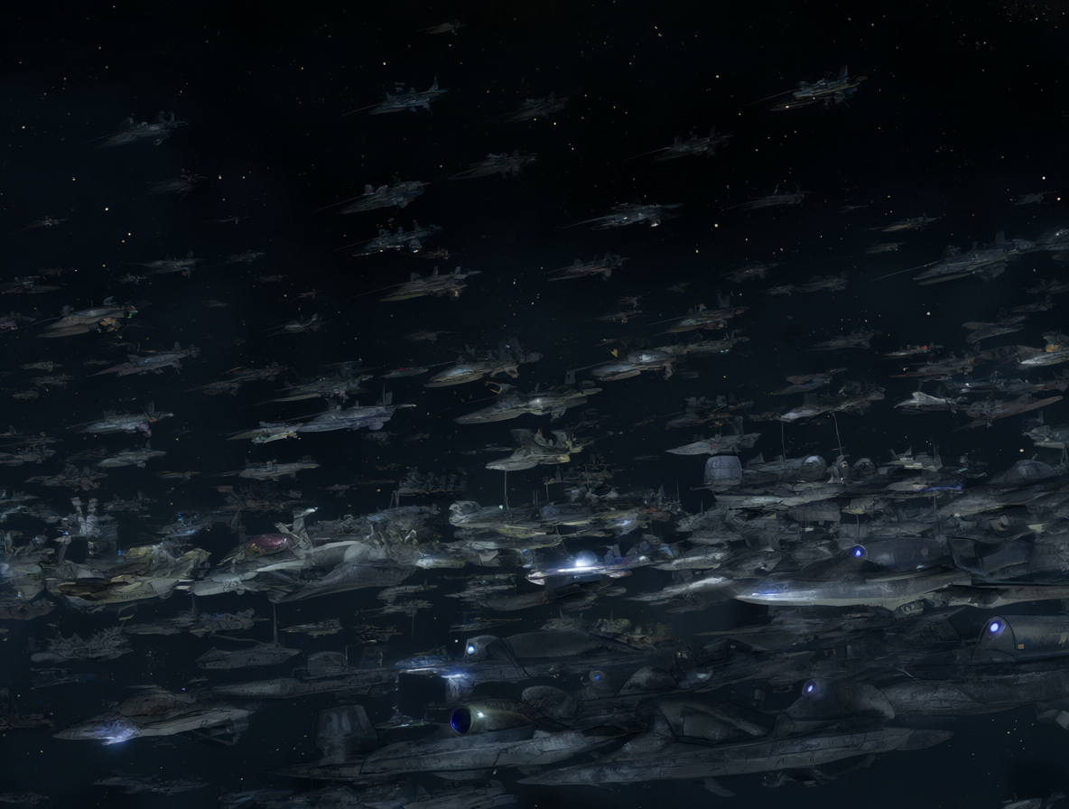 La serie animada Star Wars: The Clone Wars mostrando a una flota masiva de naves comerciales.