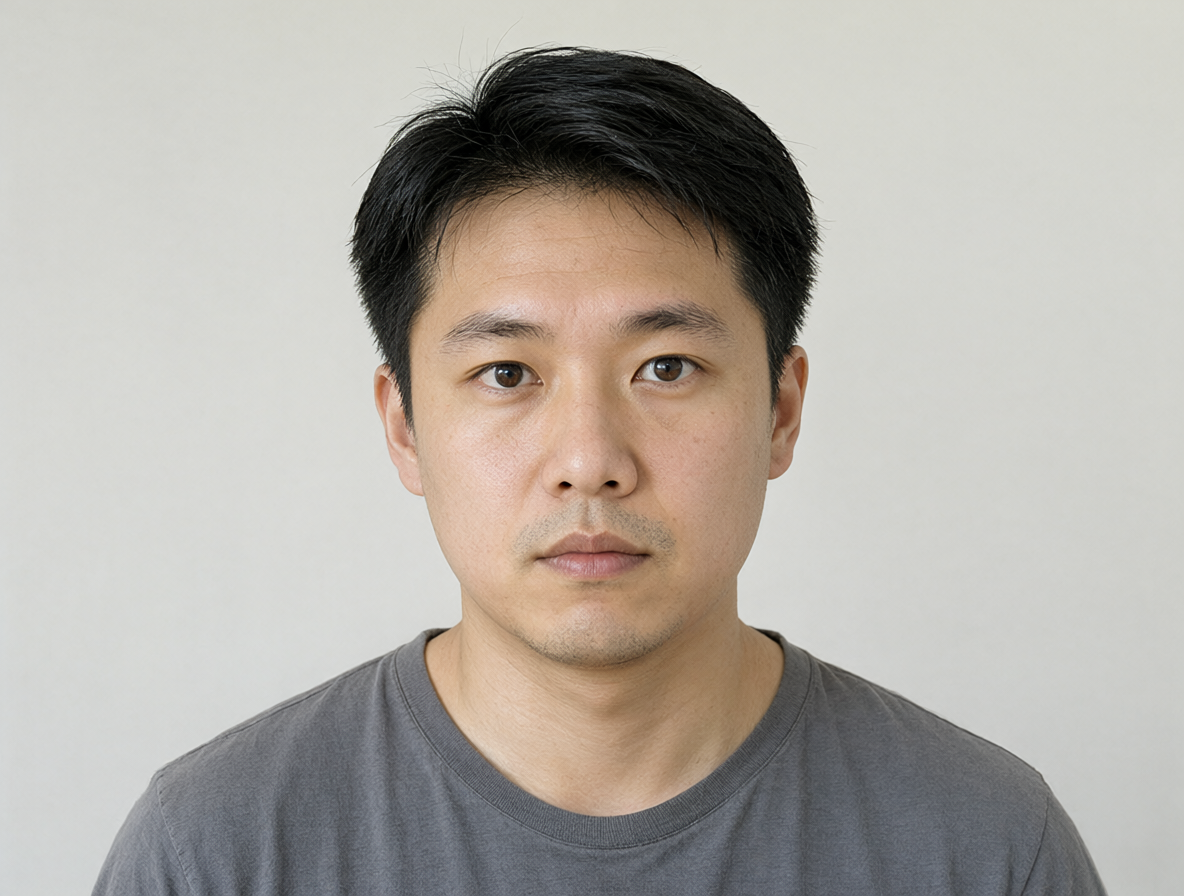 A calm portrait with minimal facial expression showing literal communication style.