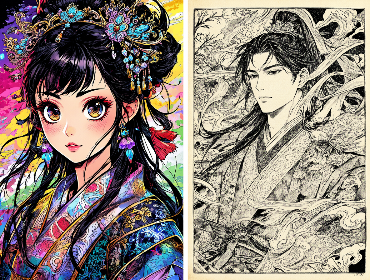 Comparación visual de dos paneles de cómic, uno de manhwa coreano y otro de manga japonés.
