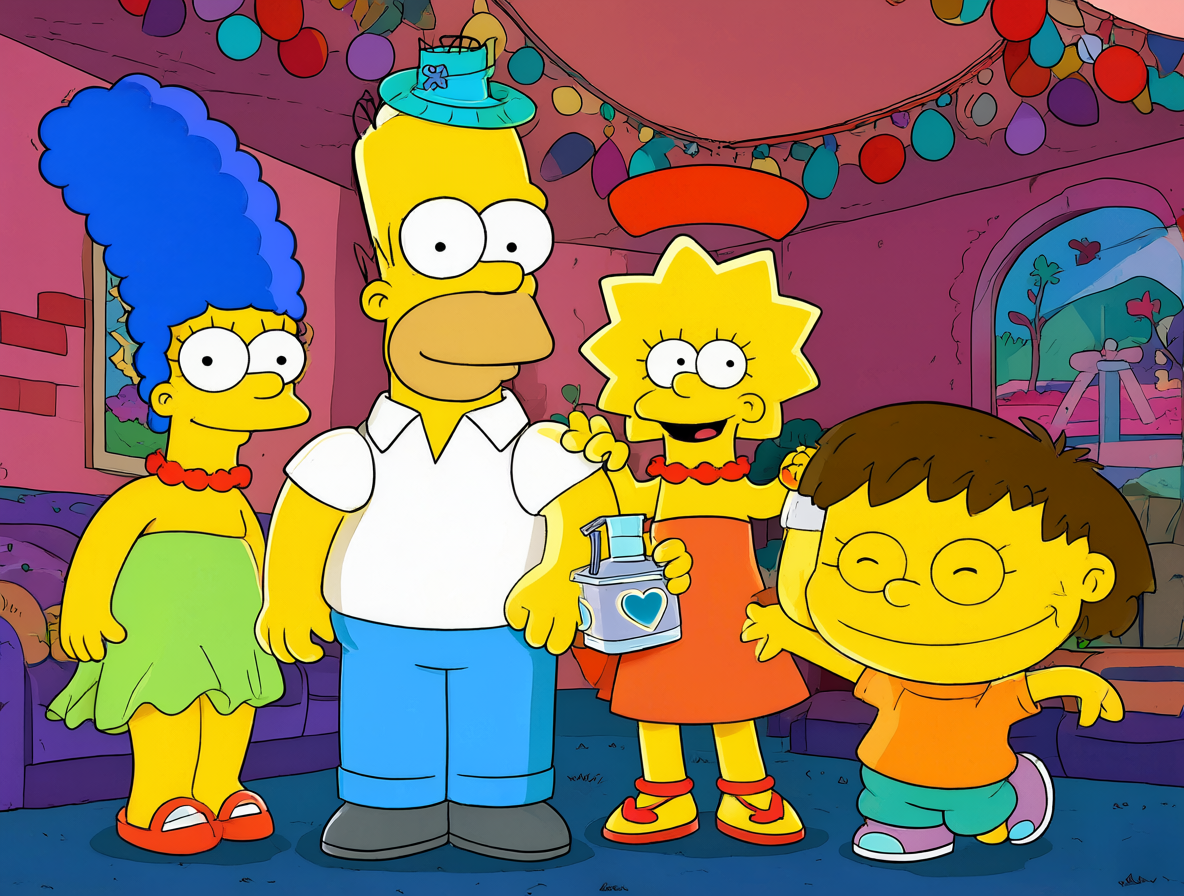 Retrato del elenco principal de The Simpsons celebrando su longevidad