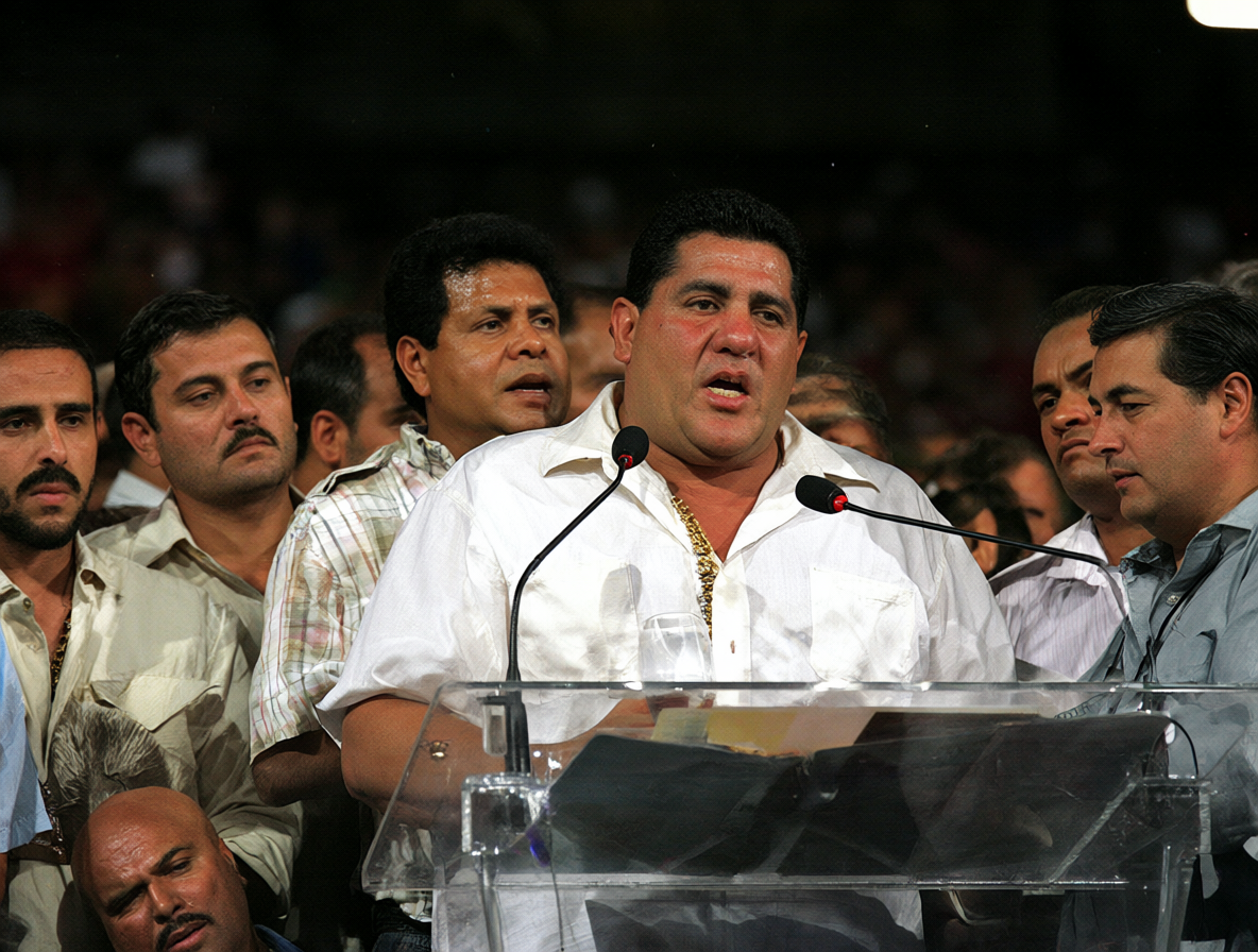 Hugo Chávez dirigiendo su movimiento político durante su ascenso al poder en 1998.