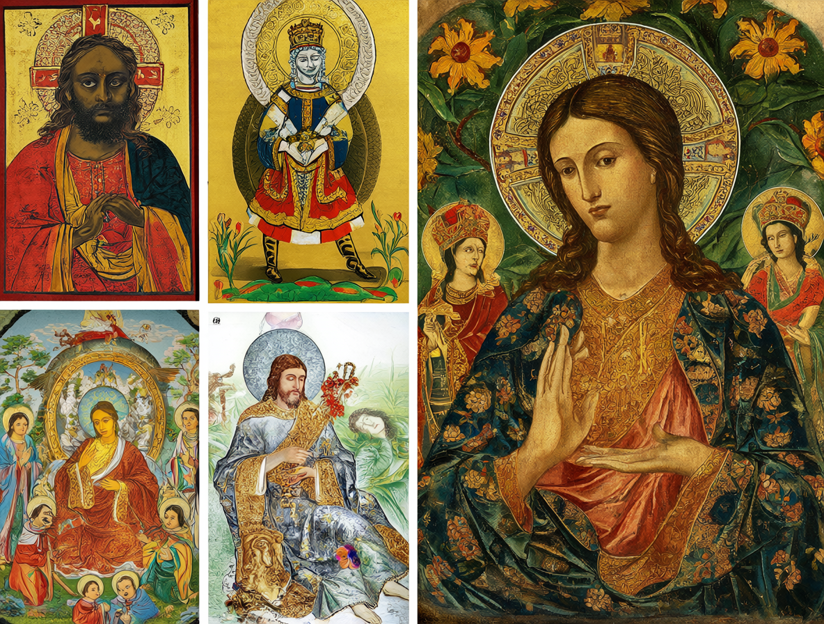Collage of diverse artistic depictions of Jesus Christ