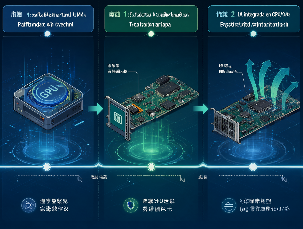 Diagrama de flujo mostrando cómo el hardware para IA evolucionará hacia una integración completa en los componentes del PC.