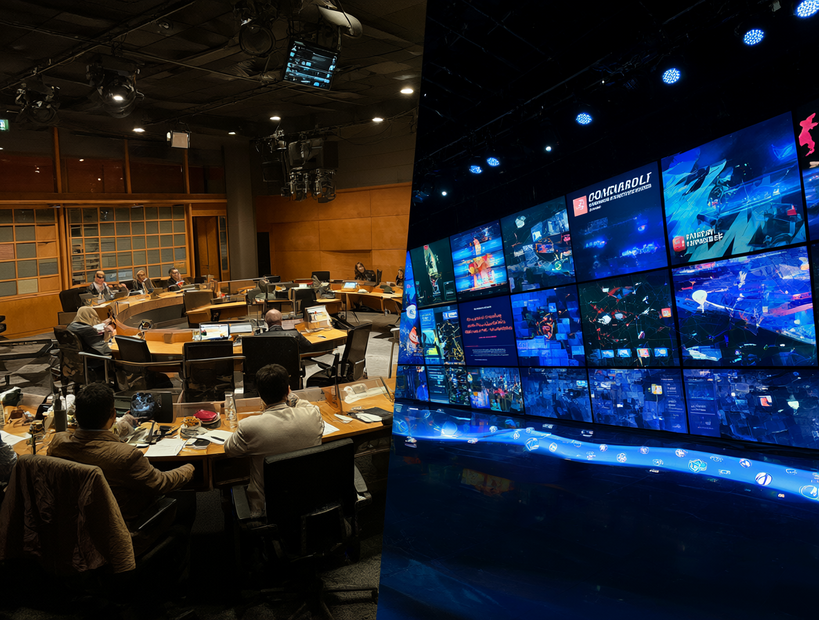 Comparativa entre un estudio de televisión antiguo y pantallas digitales modernas