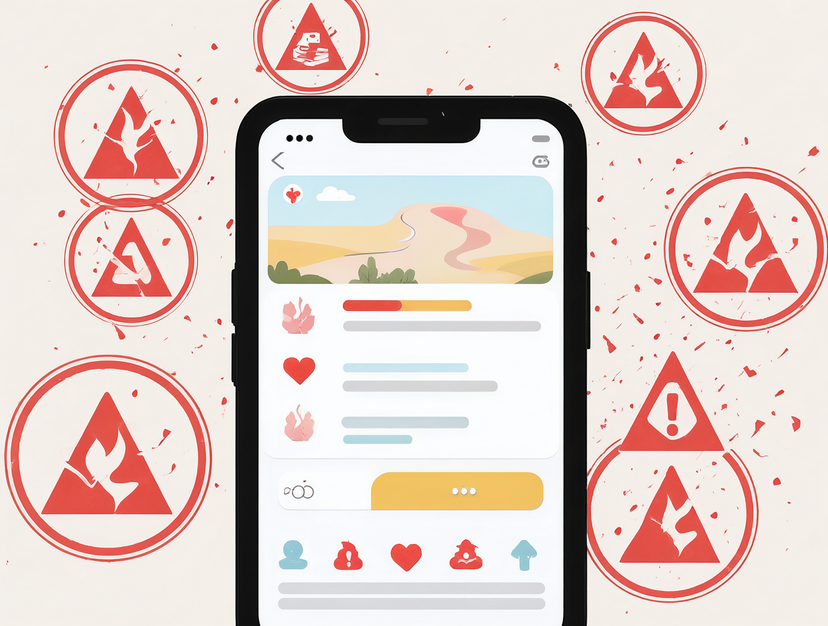 Smartphone mostrando un perfil con iconos de advertencia