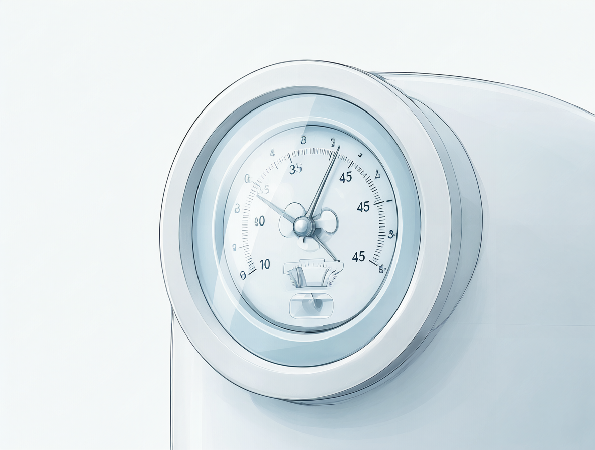 A close-up view of a home water heater's control panel displaying the target temperature range.