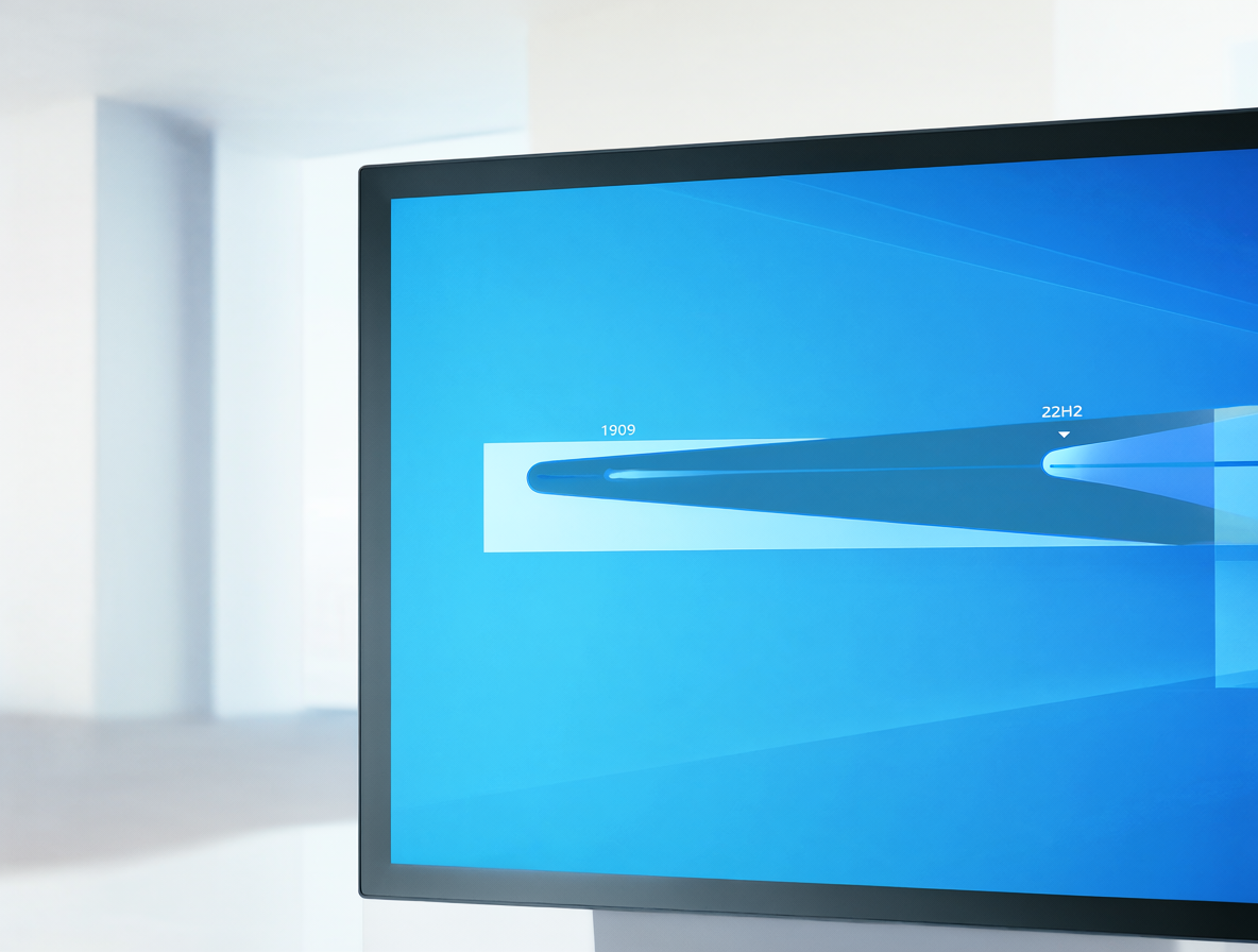 Pantalla de un ordenador mostrando el escritorio de Windows 10 con una barra de progreso de actualización visible