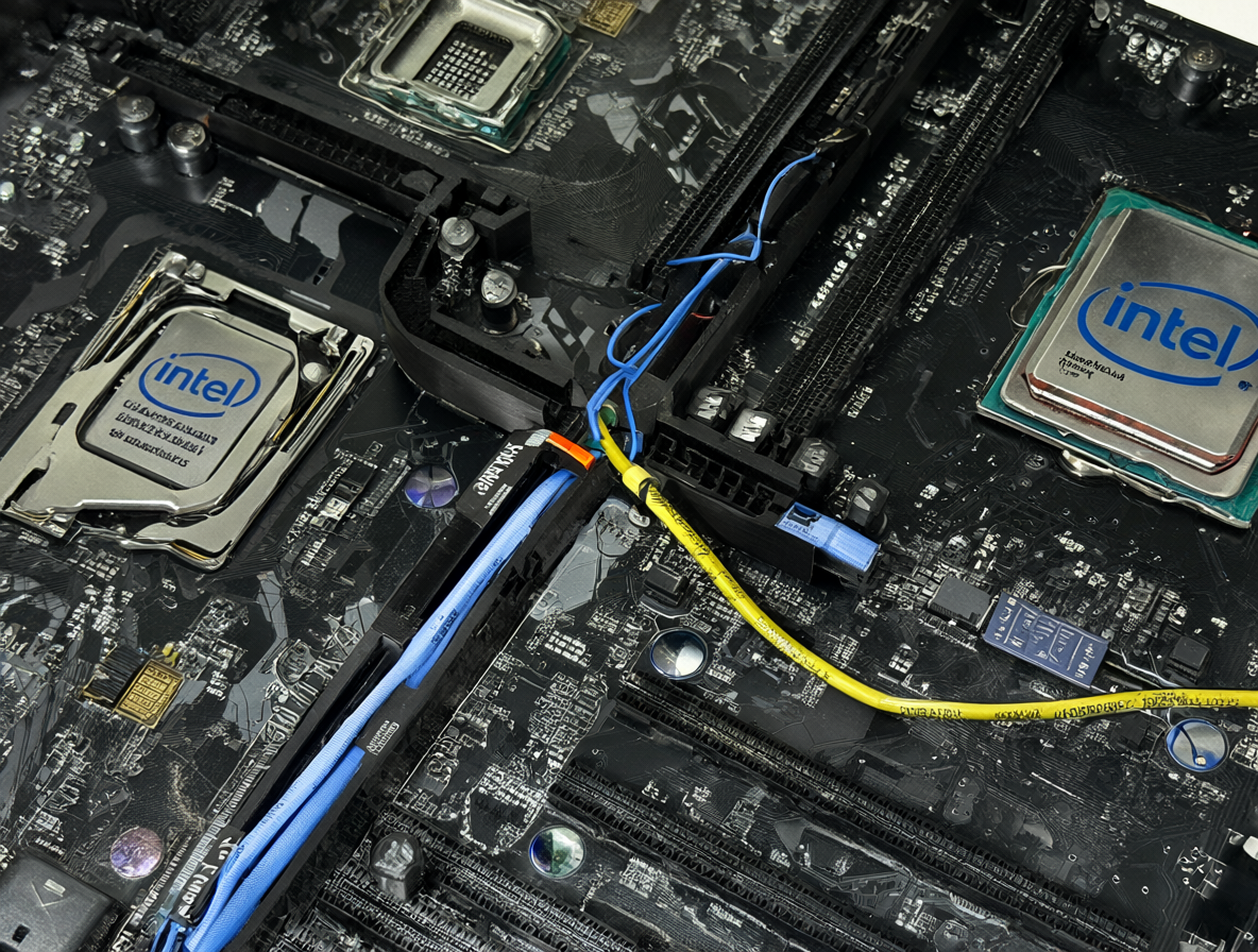 Diagrama técnico comparativo mostrando un header de ventilador dividido en dos secciones: una etiquetada como '3-pin DC' con bajo voltaje y energía, y otra como '4-pin PWM' con 12V constantes y RPM más altos sobre un procesador Pentium G3220.