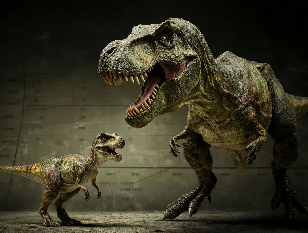 Una reconstrucción artística que compara el tamaño de una cría de dinosaurio con su versión adulta.