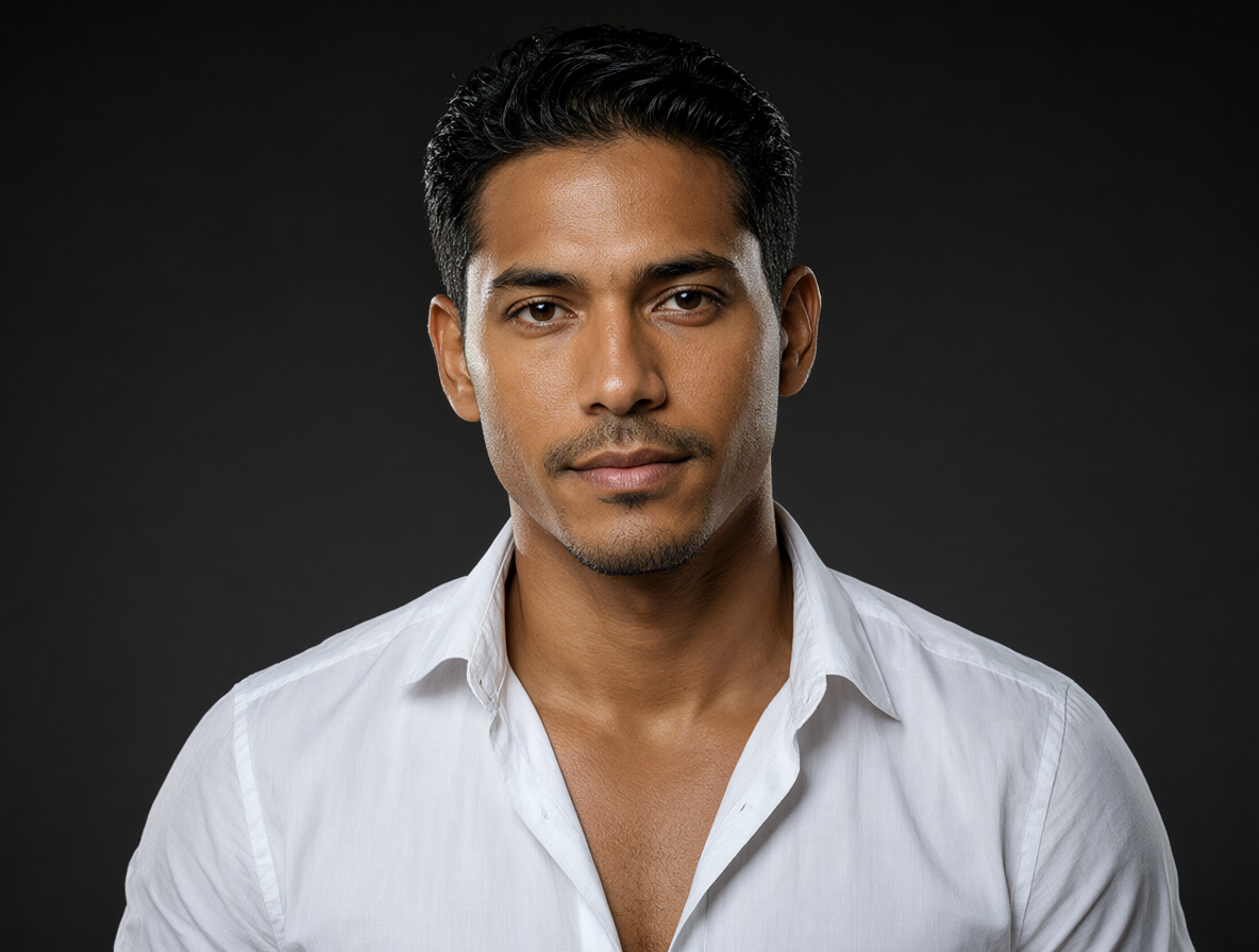 Retrato de un actor latino en un set de fotografía