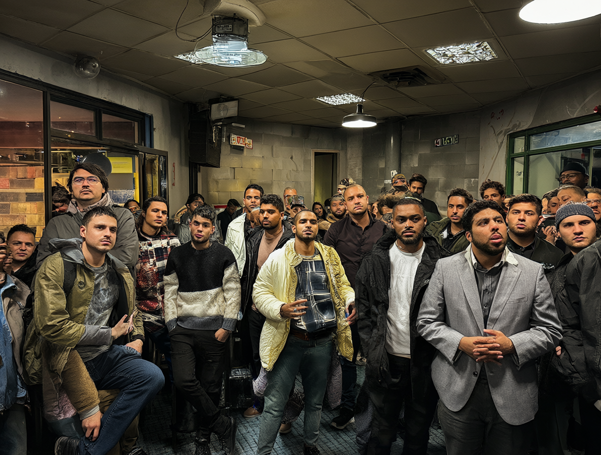 Muchos hombres esperando un casting