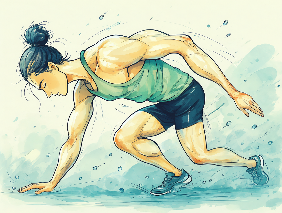 Atleta sintiendo dolor muscular y tomando creatina