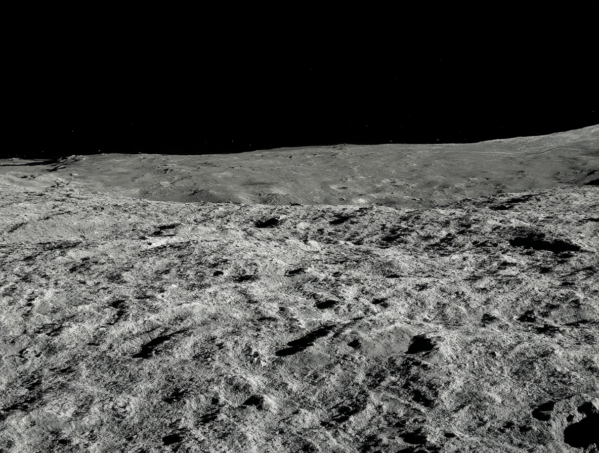 Vista del paisaje lunar hostil bajo radiación intensa