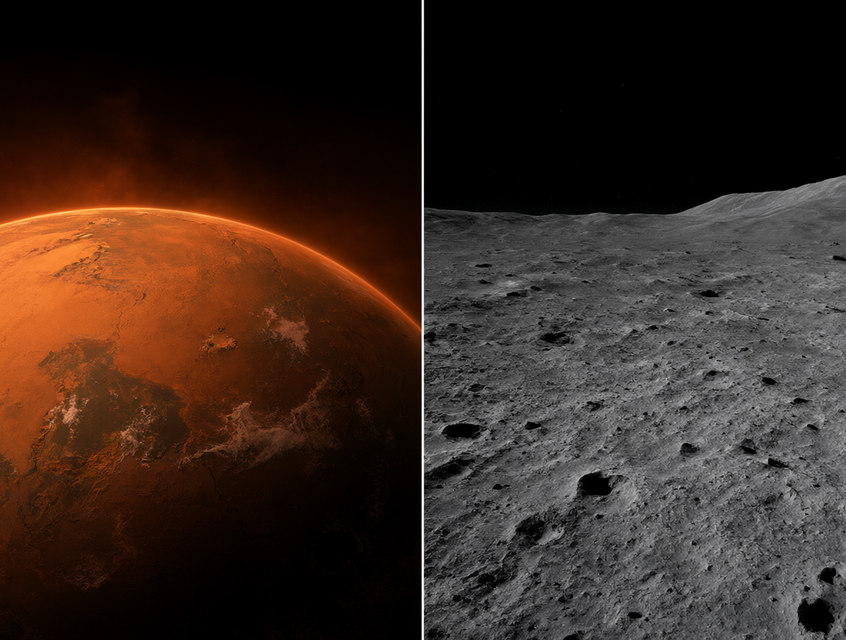 Comparativa visual entre Marte y la Luna