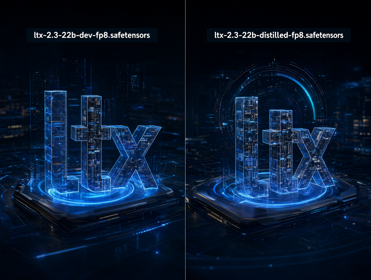 Dos archivos de modelo LTX 2.3 mostrados lado a lado en un entorno digital oscuro.