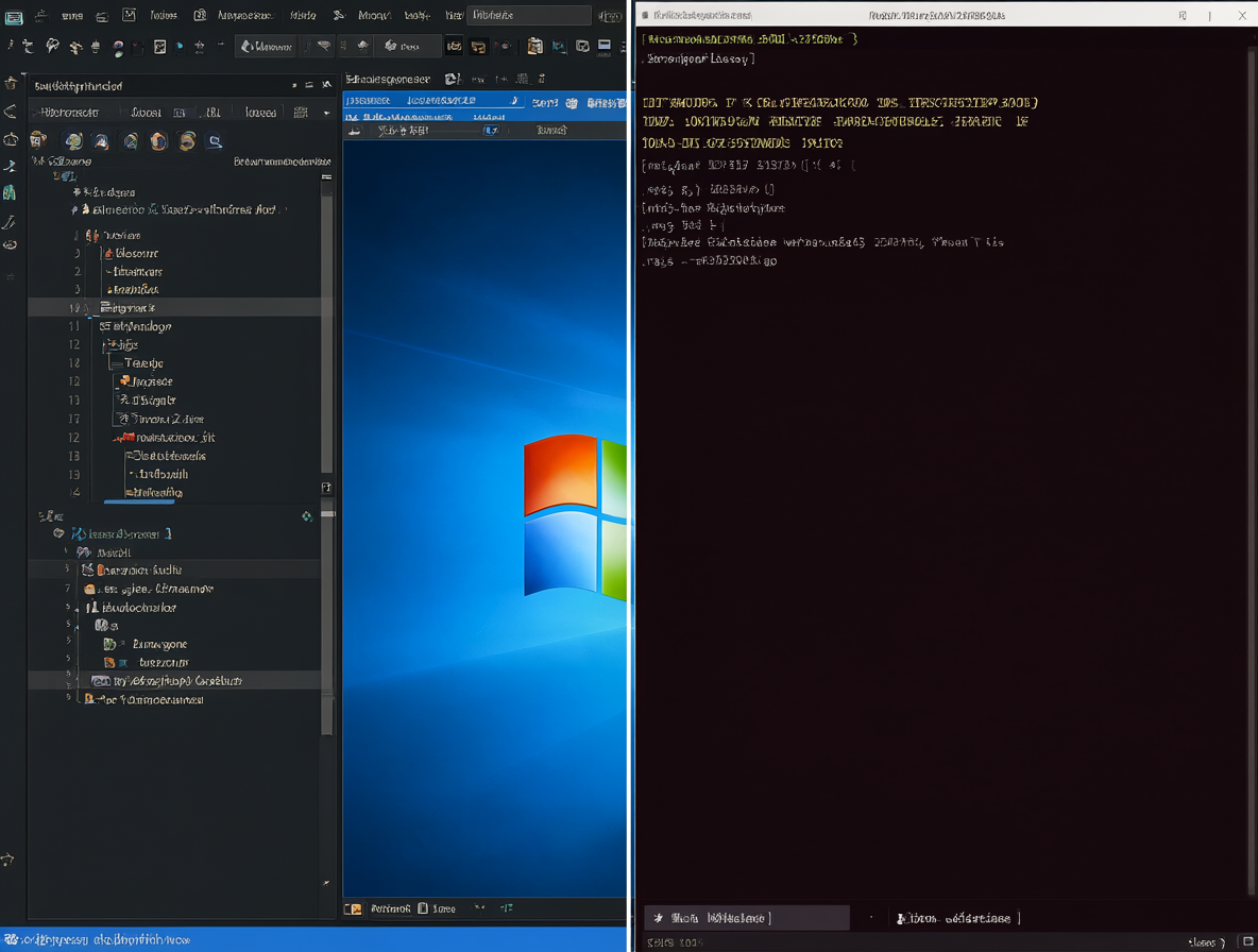 Ilustración dividida mostrando la transición entre Visual Studio Build Tools en Windows y una terminal Ubuntu en WSL2.