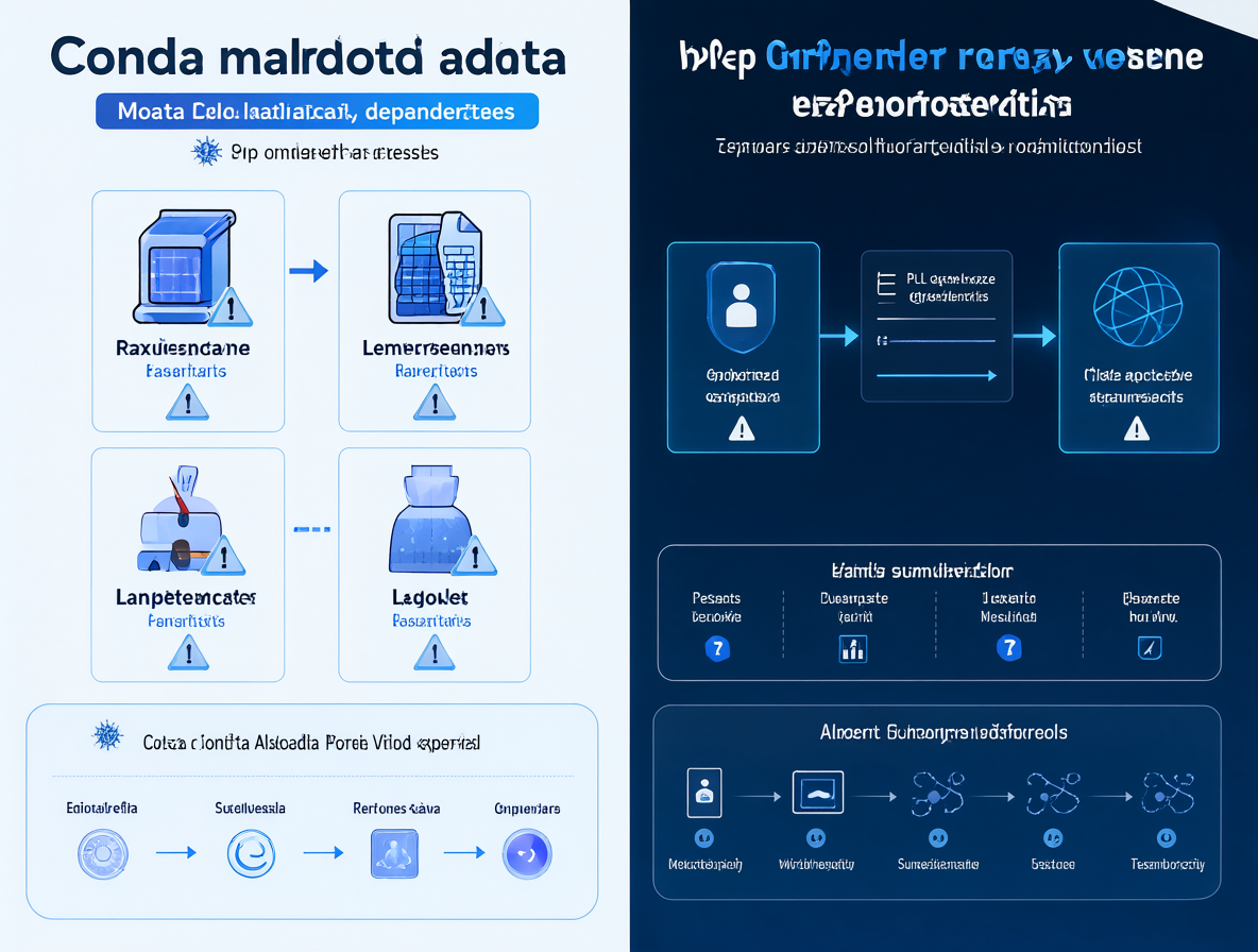 Diagrama técnico comparativo entre la arquitectura de Conda y venv en desarrollo de software.
