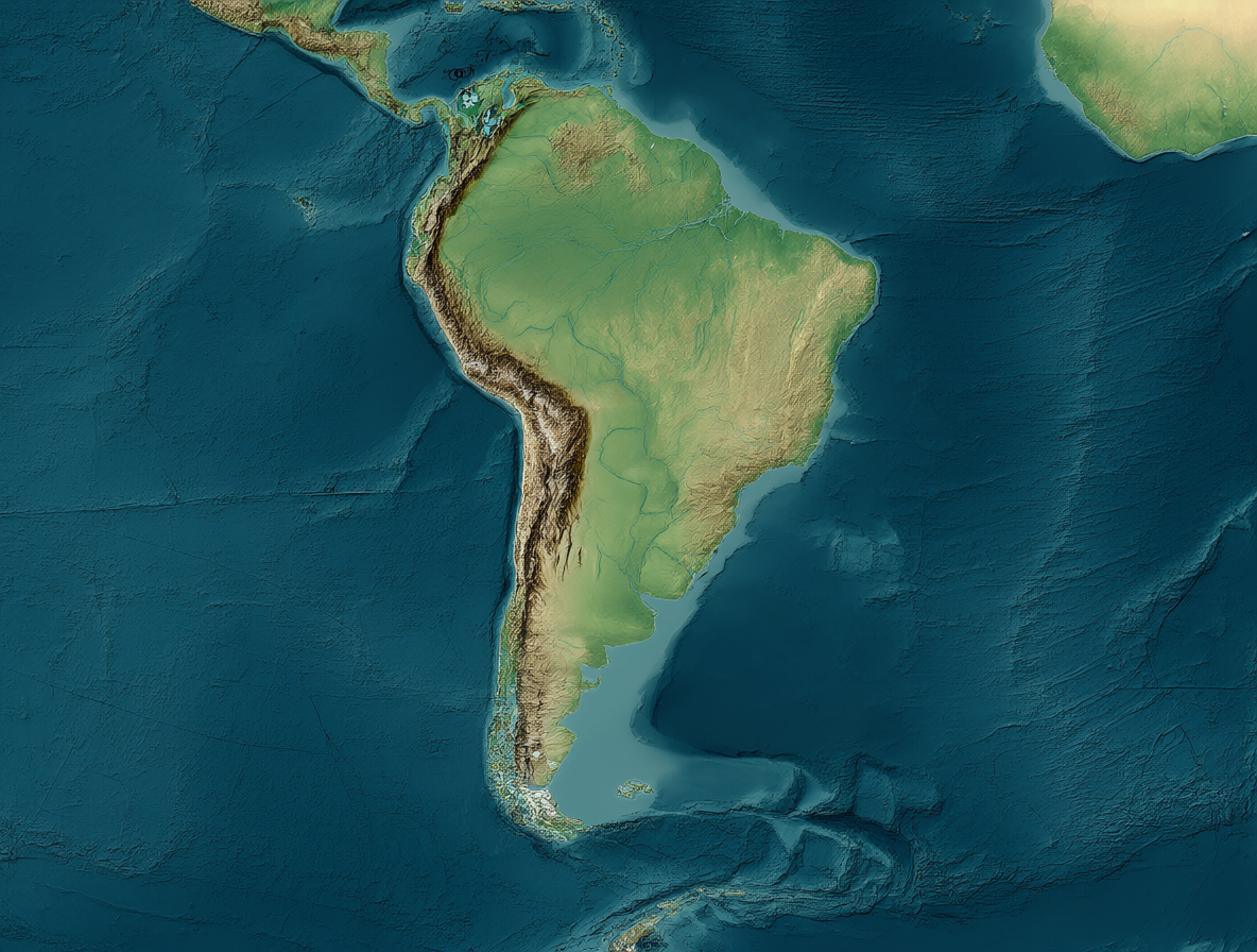 A detailed ancient map of South America showing migration routes separating north and south