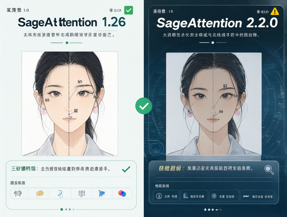 A visual comparison of SageAttention software versions, highlighting stability versus performance.