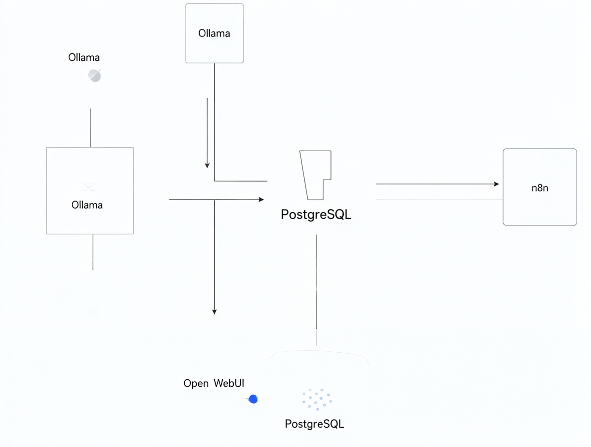 Esquema técnico mostrando cómo se conectan los contenedores Docker entre sí en una red doméstica.