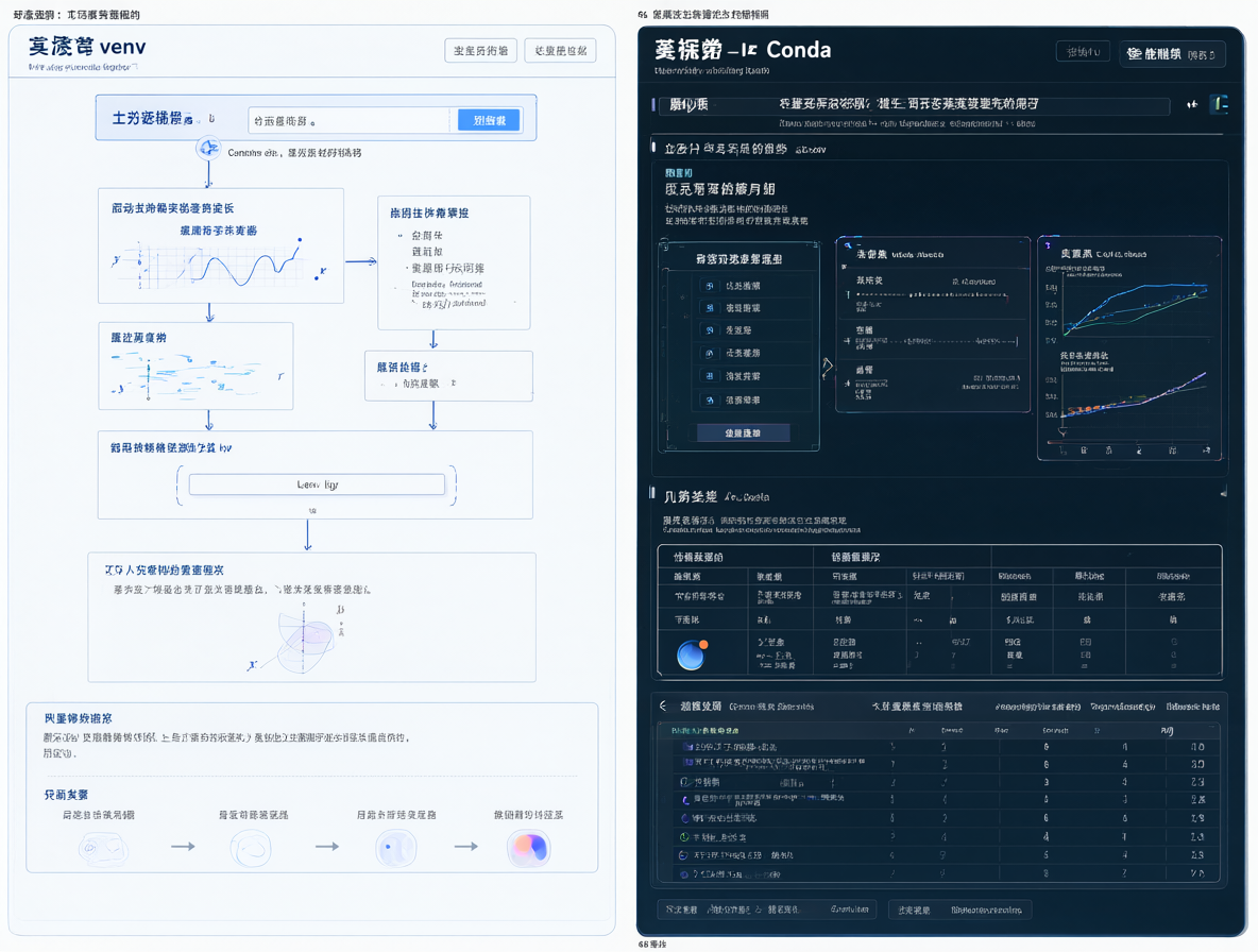 Diagrama mostrando las diferencias entre los entornos virtuales venv y conda.