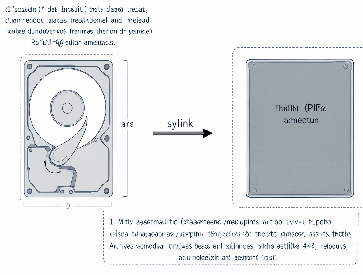 Diagrama ilustrando cómo usar symlinks para mover archivos entre HDD y SSD.