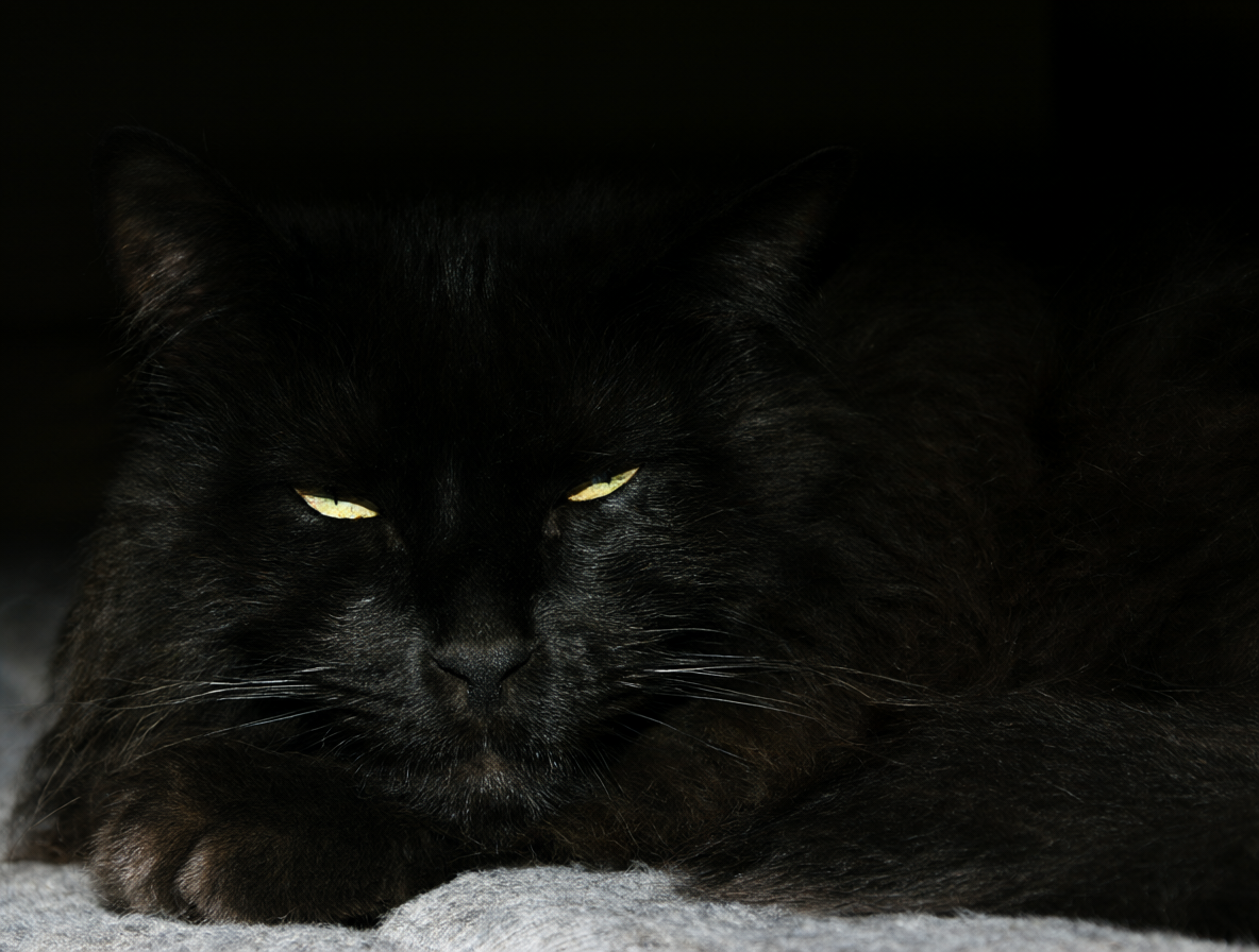 Gato negro en un entorno oscuro