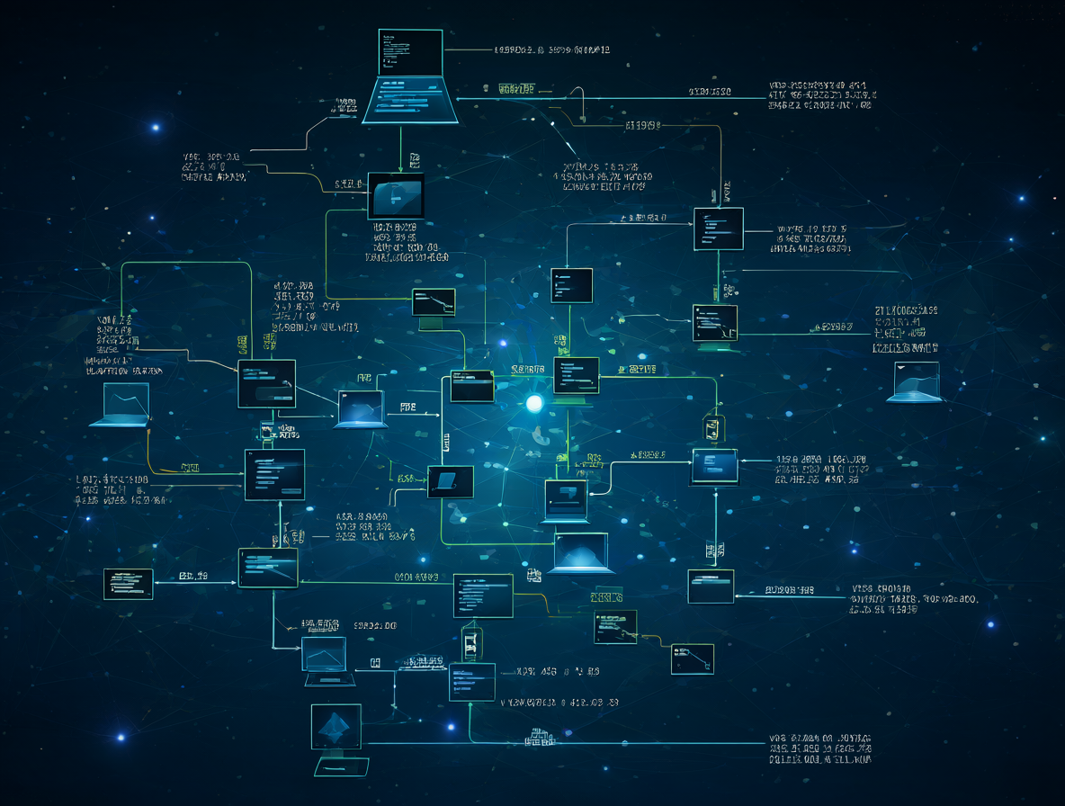 Diagrama digital mostrando la conexión entre números de versión y hashes de Git.