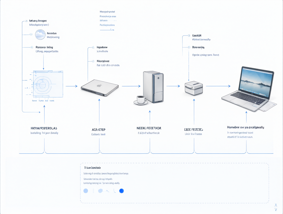 A timeline graphic showing the transition from anti-terminal era to NeXTSTEP/OS X and Homebrew's impact.
