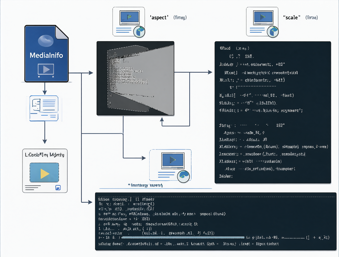 Diagrama mostrando cómo usar MediaInfo y ffmpeg para corregir la relación de aspecto.