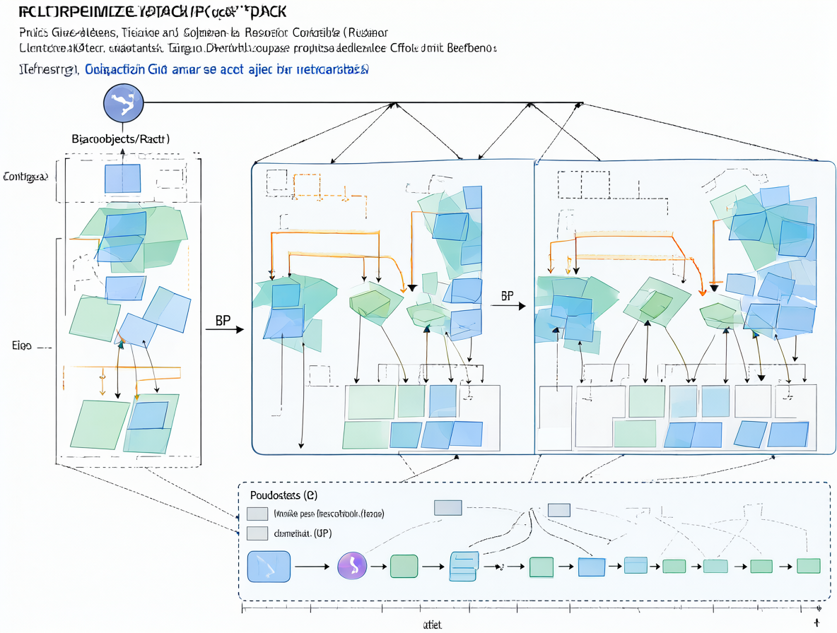 Diagrama técnico mostrando la estructura interna de un repositorio Git con sus archivos .pack comprimidos.