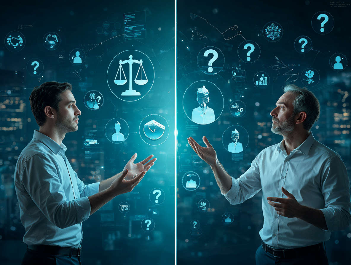 Imágenes de dos modelos de inteligencia artificial discutiendo sobre justicia y derechos humanos.