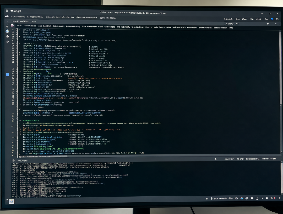 Pantalla de escritorio de Windows con una ventana de terminal abierta ejecutando winget.
