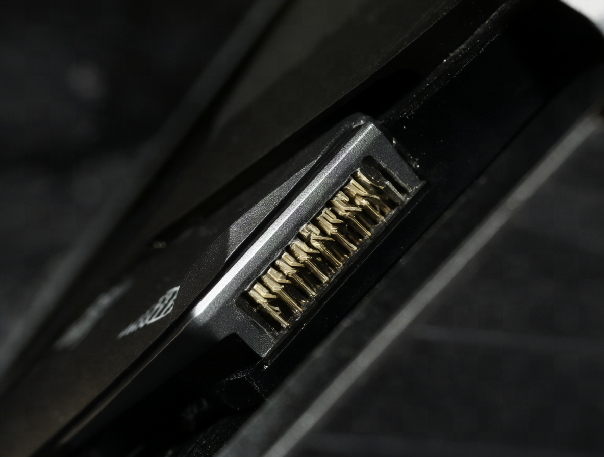 Vista detallada del conector NVLink de una GPU NVIDIA RTX 3090.