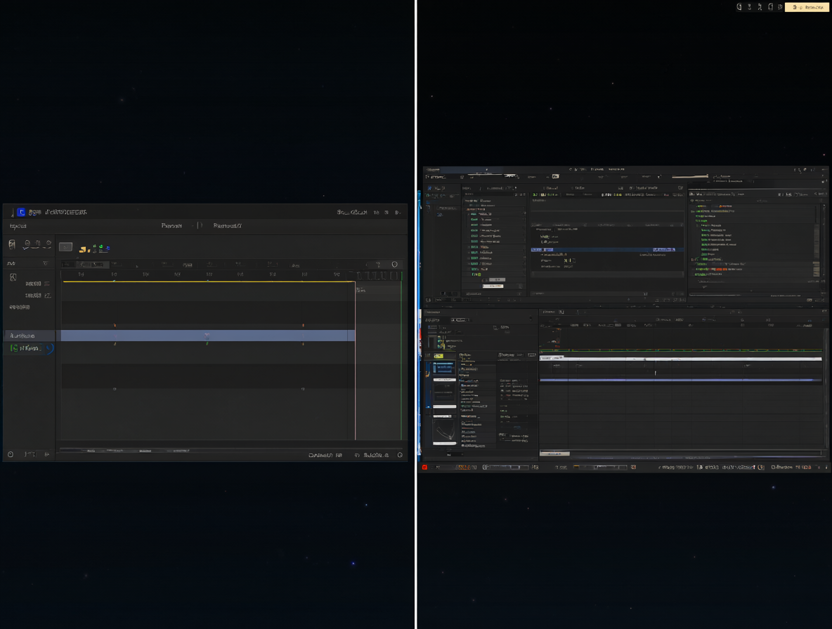 Vista comparativa de dos editores de video mostrando sus respectivas líneas de tiempo con diferentes niveles de detalle.