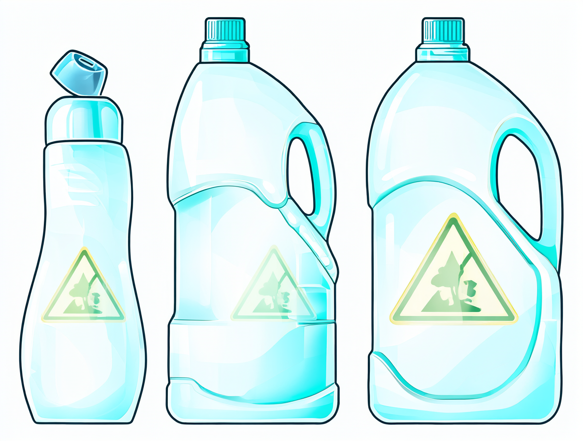 Botellas de productos de limpieza caseros dispuestos para mostrar las mezclas peligrosas.