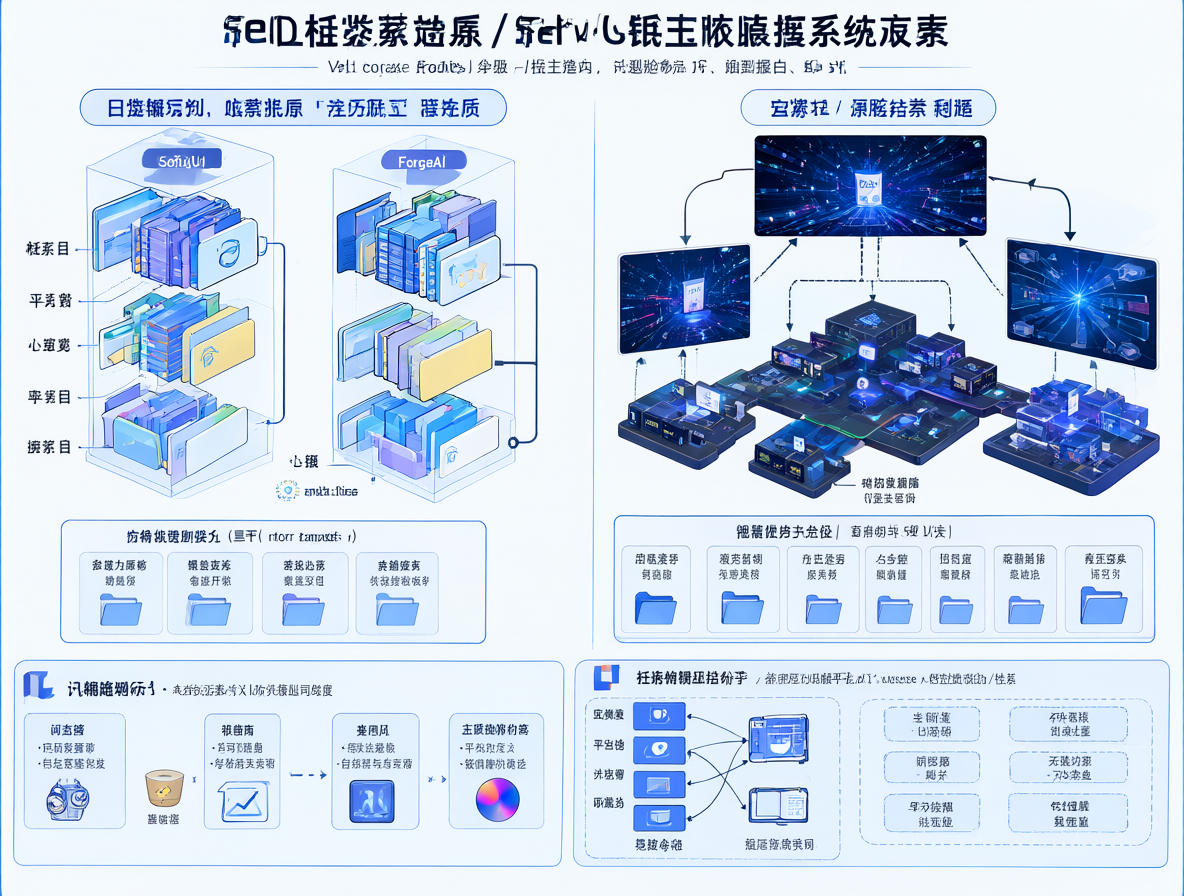 Infografía técnica mostrando la arquitectura de ComfyUI, Forge, InvokeAI y Wan2GP.