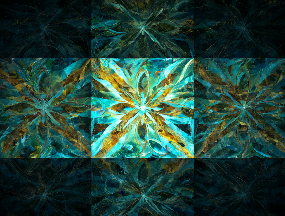 Arte abstracto que compara un marco cuadrado original con una versión más amplia generando detalles de fondo.