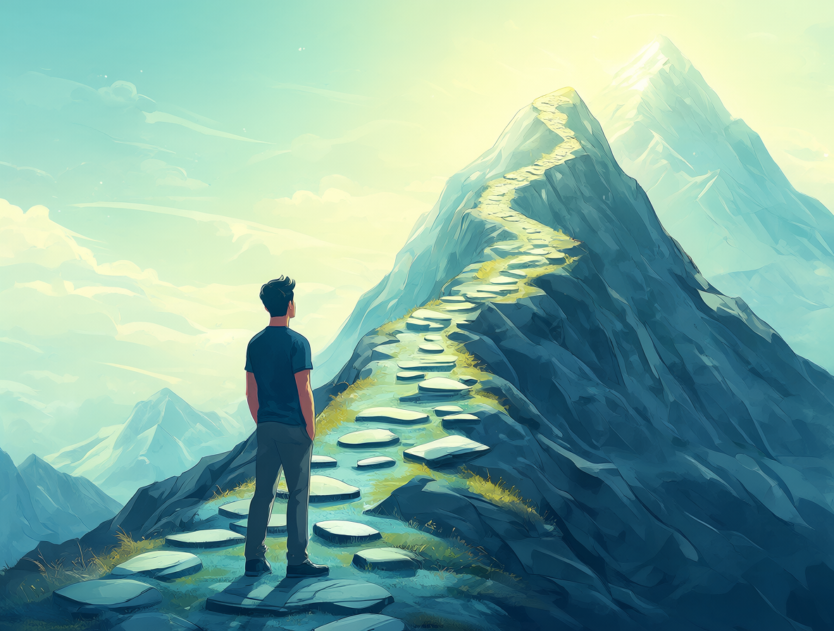 Illustration of entrepreneurship as a challenging climb toward success.