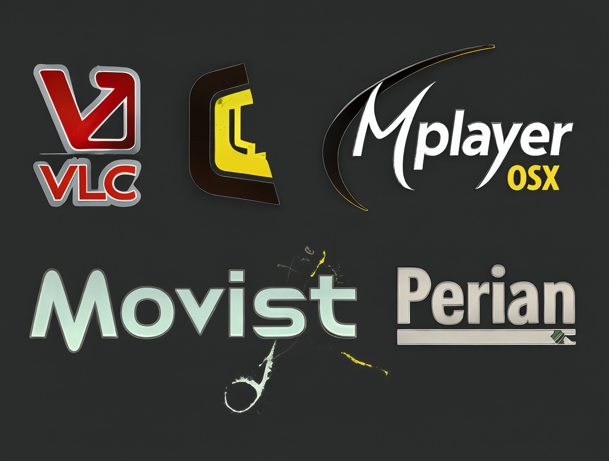 Logos de VLC 1.1.x, MPlayer OSX Extended, Movist y Perian en una composición digital.