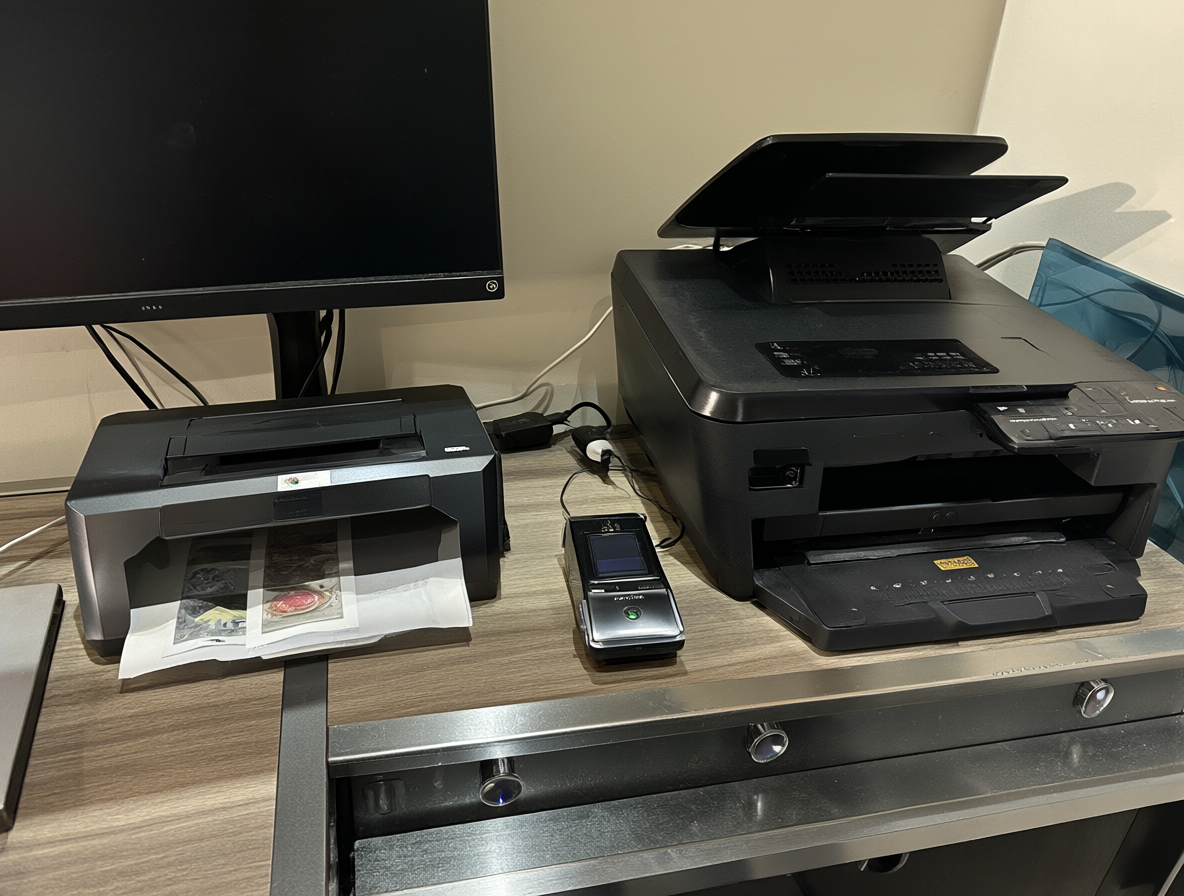 Imagen mostrando el equipo de hardware recomendado para un POS: Mini PC, monitor, impresora térmica, gaveta y lector de código de barras.