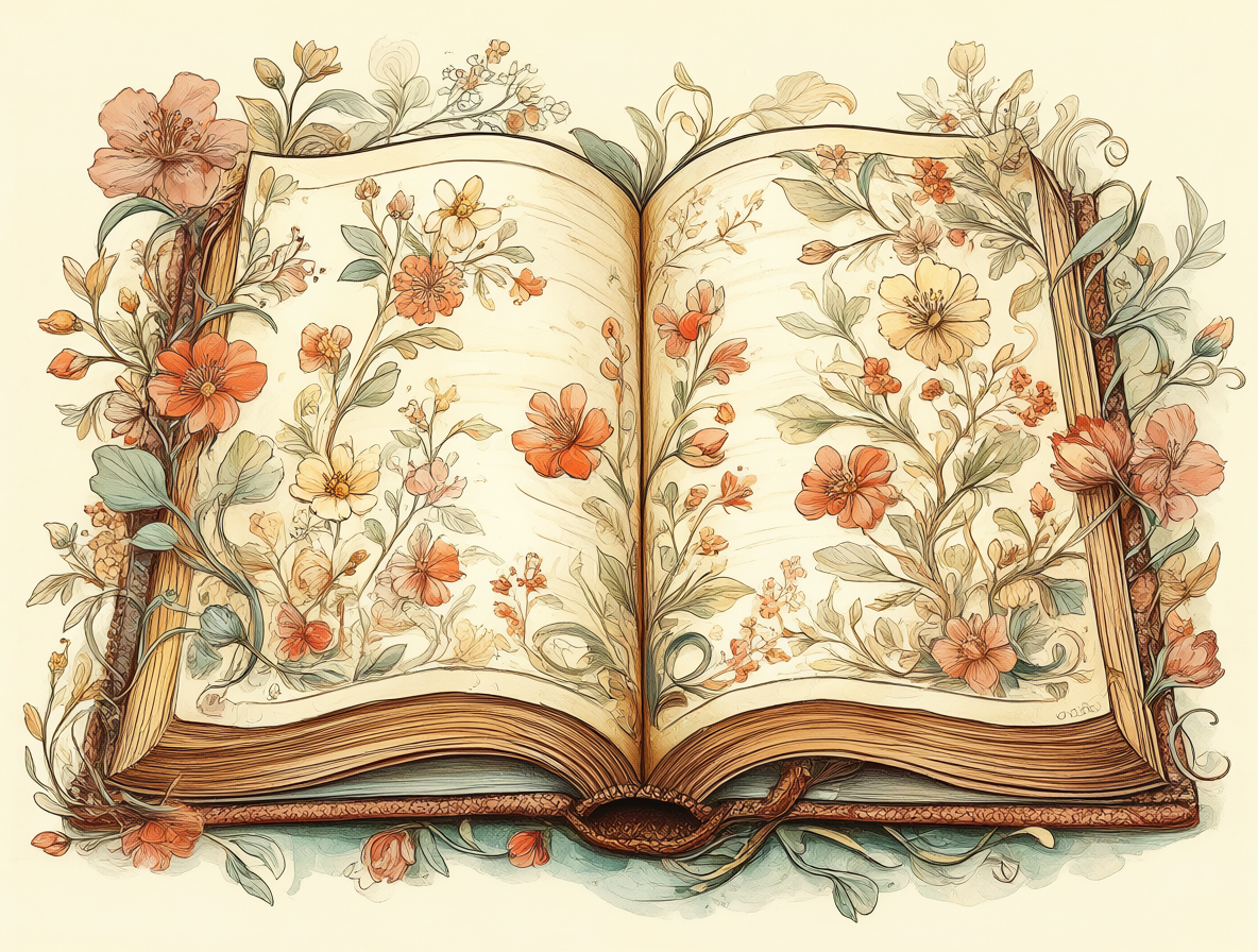 Un marcador de libros artístico con patrones botánicos en colores suaves.