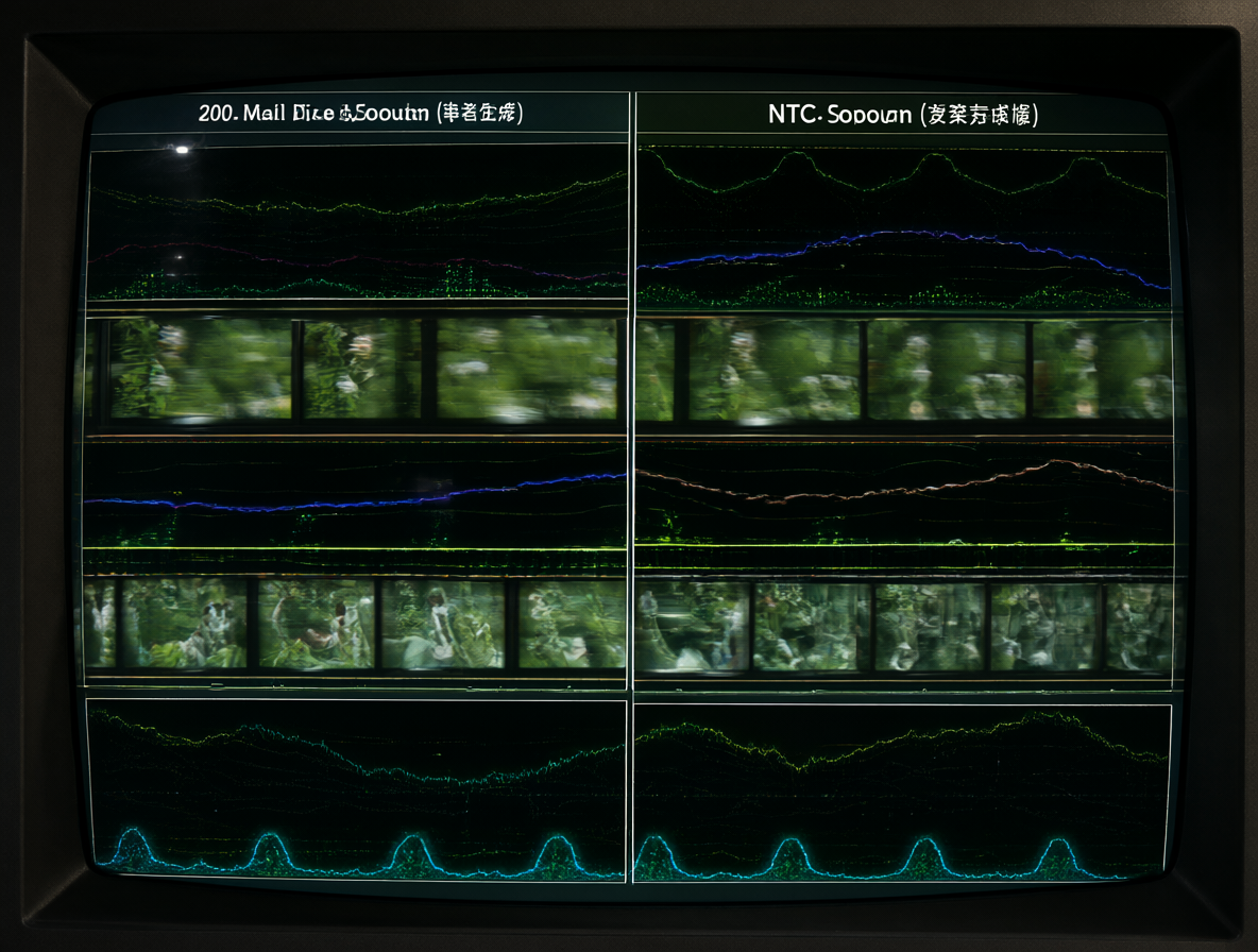 Gráfico comparativo que muestra las secuencias de movimiento en una pantalla CRT junto con formas de onda digitales para diferentes formatos de video.