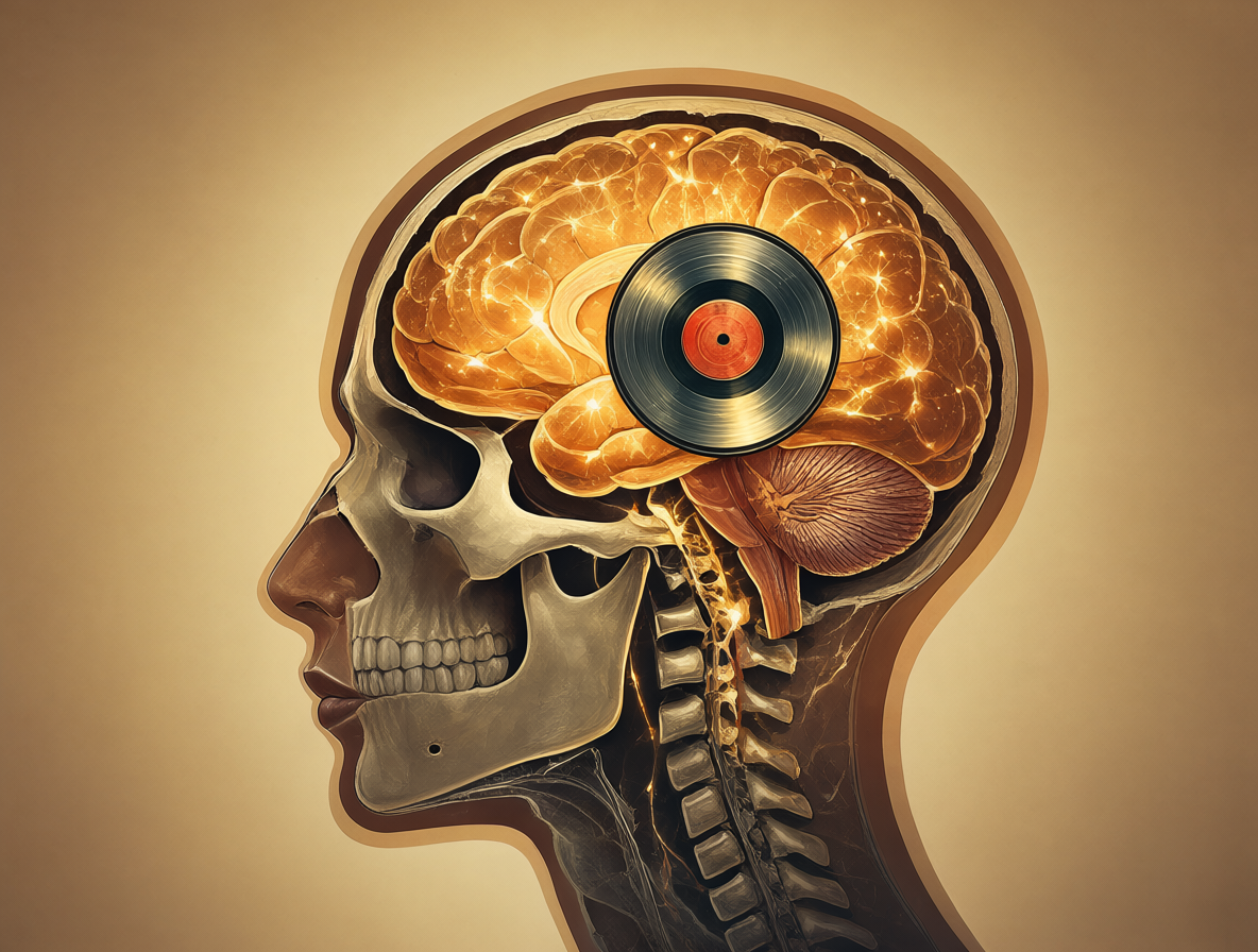 Representación del vínculo entre el cerebro, la memoria y las canciones favoritas.