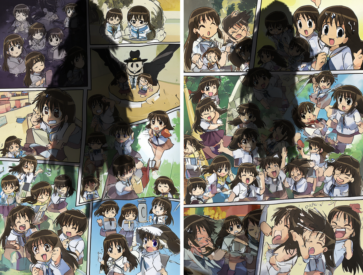 Split-screen infographic comparing Negima and Love Hina anime adaptations