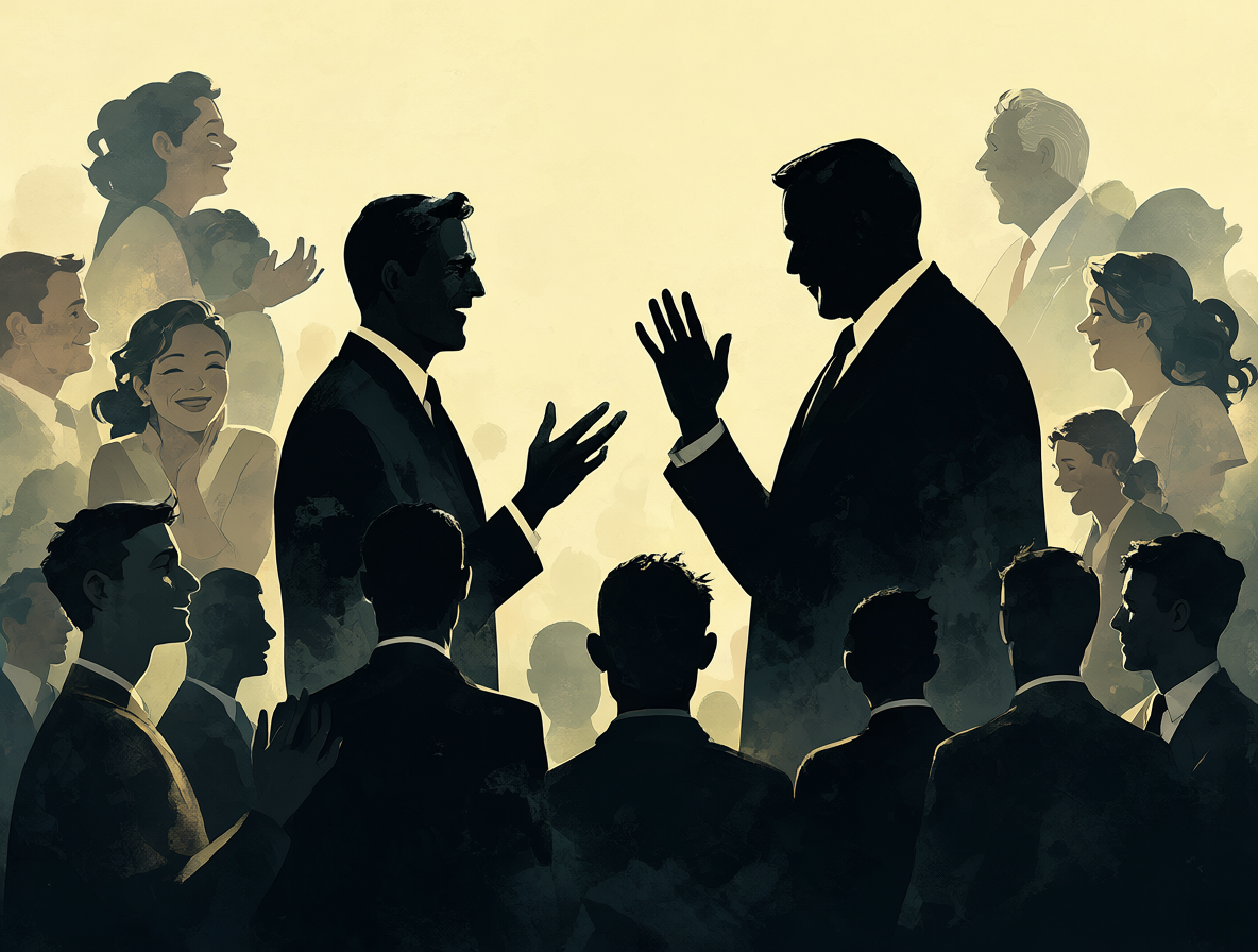 Ilustración de la filosofía de Dale Carnegie con una silueta rodeada de personas.