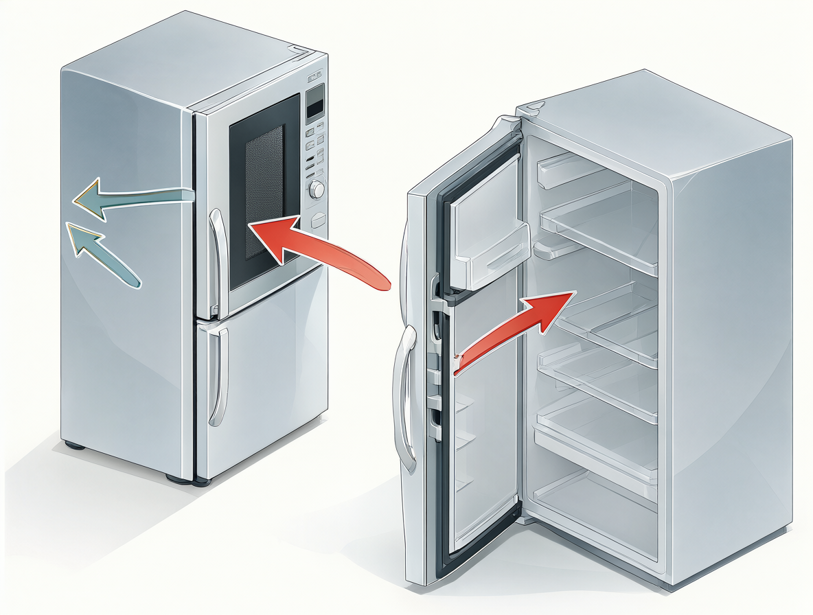 Microondas y refrigerador para comparar sus bisagras
