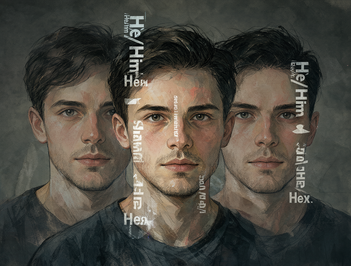 Imagen artística con superposiciones textuales sobre la identidad de Jax